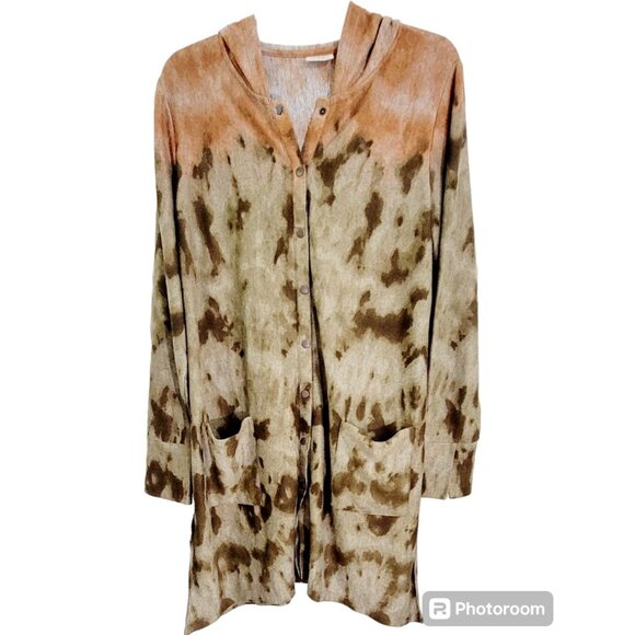 LOGO Lori Goldstein‎ Womens Multicolor Duster Cardigan Sweater Hooded Size M - Picture 1 of 10